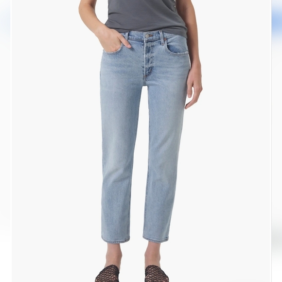 Agolde Denim - Agolde Kye Mid-rise Ankle Jeans Size 25 Light Blue Organic Cotton Blend Stretch